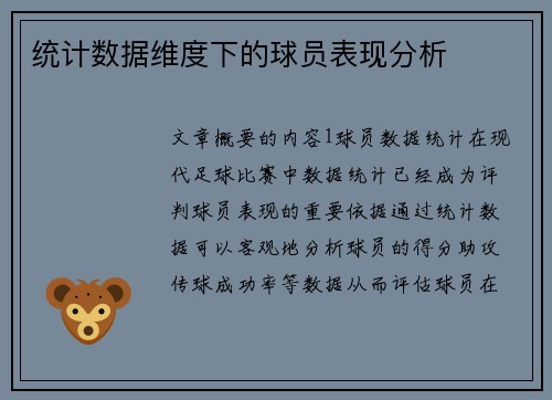 统计数据维度下的球员表现分析